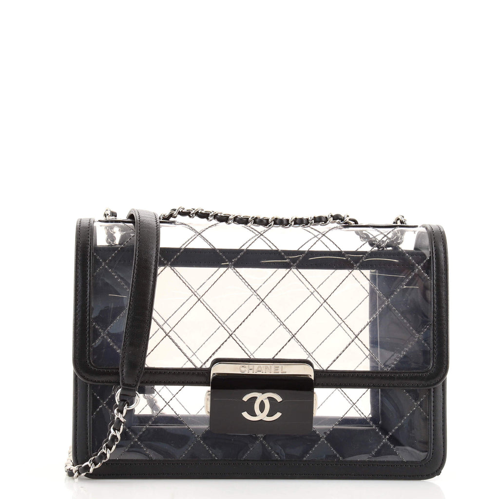 Chanel Clear Gold Leather Trim Evening Shoulder Flap Bag  islamiyyatcom