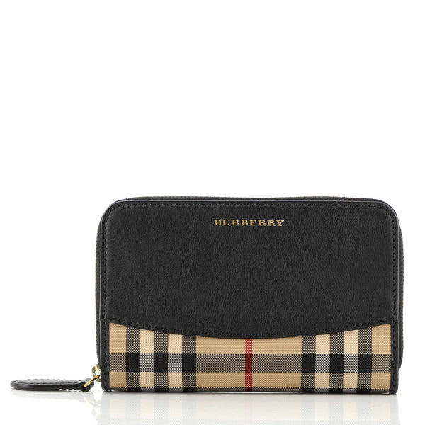 Burberry Marston Zip Around Organizer Wallet Leather with Horseferry Check  Canvas Black 1500141