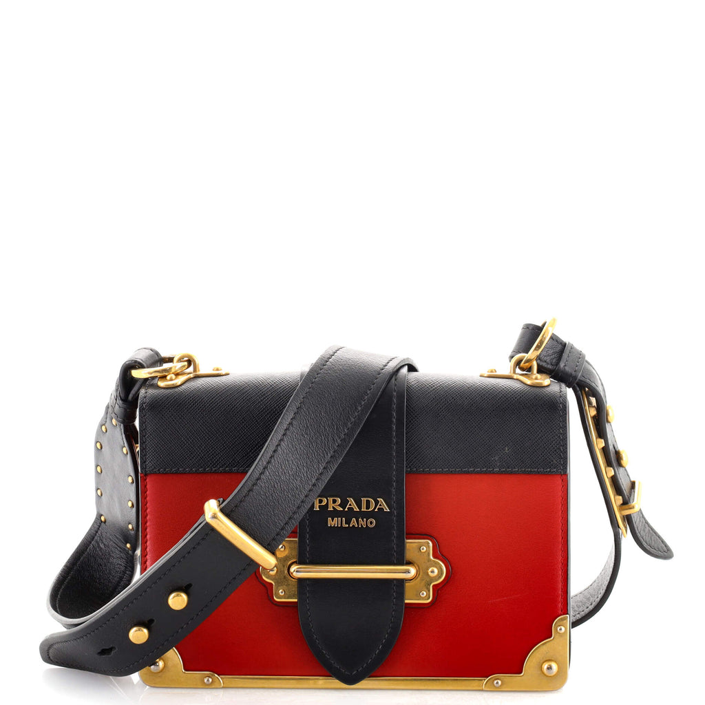 Prada Cahier Crossbody Bag City Calf and Saffiano Small Black 1504061