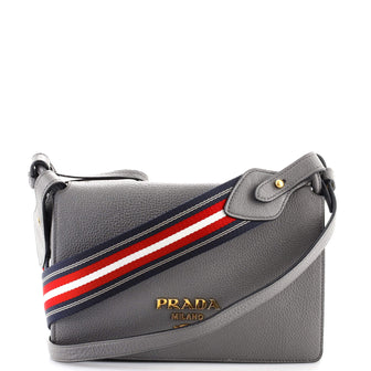 Prada Dual Strap Flap Crossbody Bag Vitello Daino Small Gray 1522942