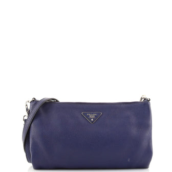 Prada Flat Zip Crossbody Bag Vitello Daino Mini Blue 1533961