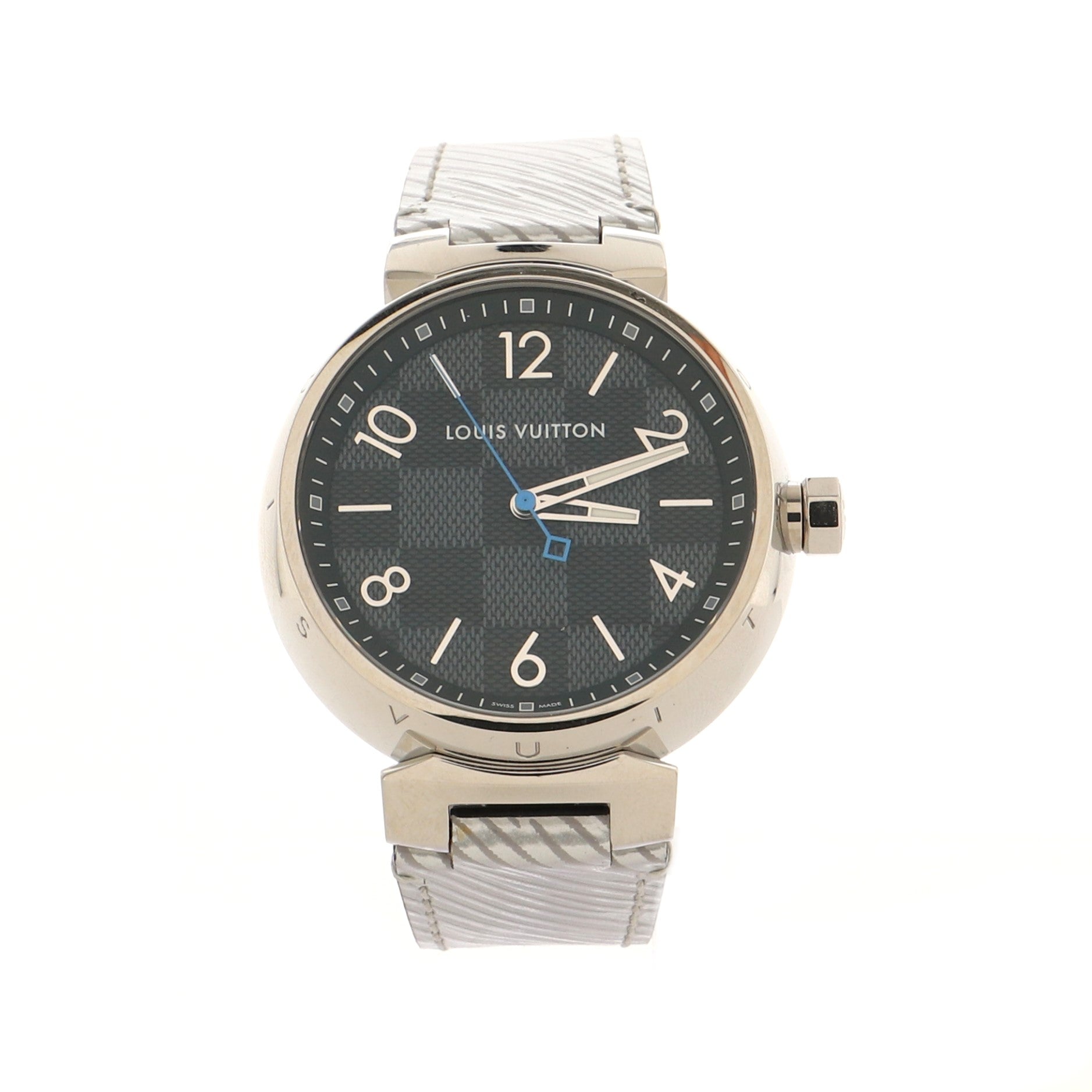 Louis Vuitton Tambour Quartz Watch Stainless Steel With Damier