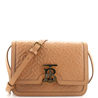 Burberry TB Flap Bag Monogram Embossed Leather Small Neutral 1542681