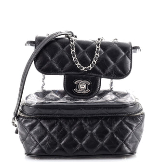 Chanel Zip Around Flap Bag Quilted Crumpled Calfskin and PVC Small Black  15465932