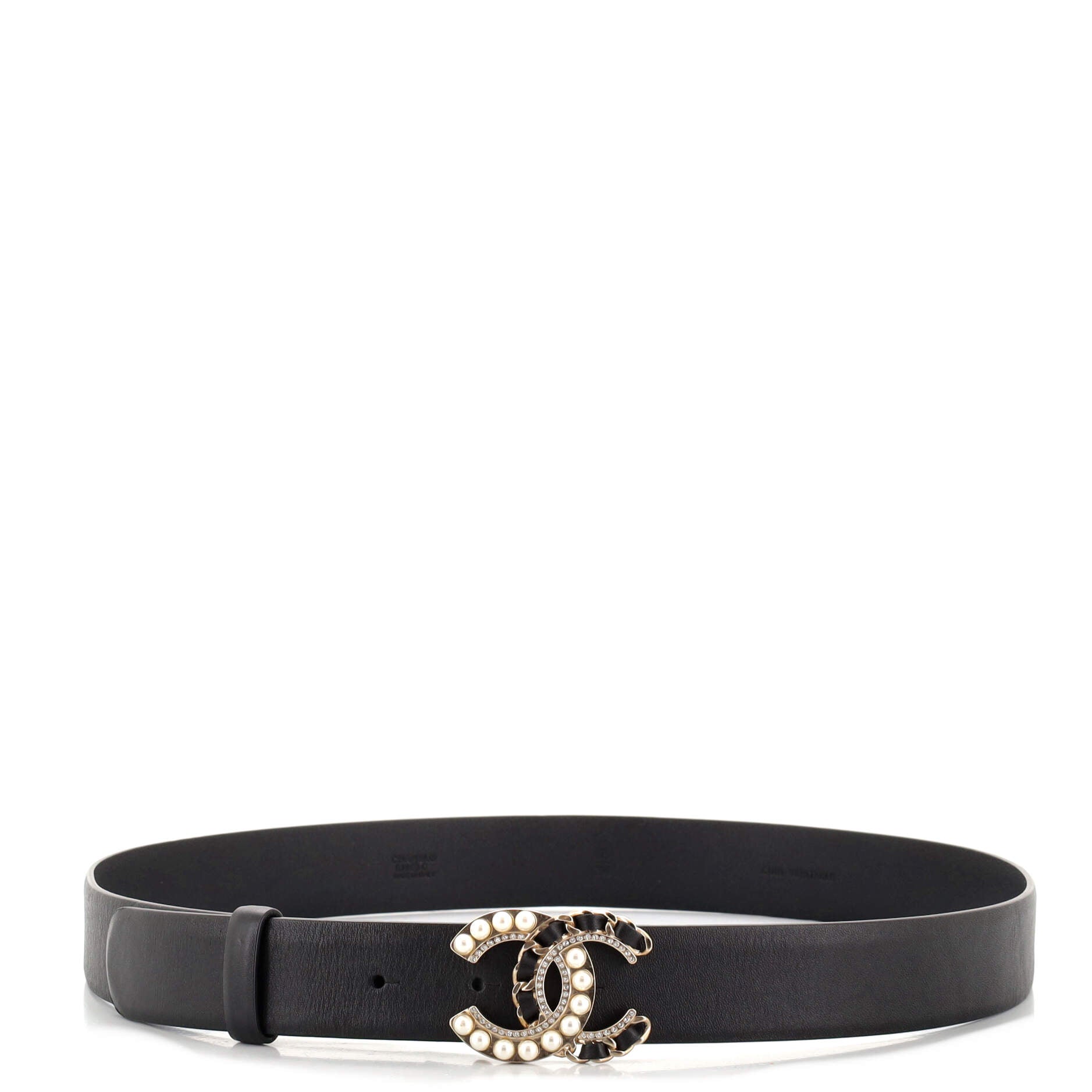 CHANEL CC Belt Leather and Metal with Faux Pearls and Crystals