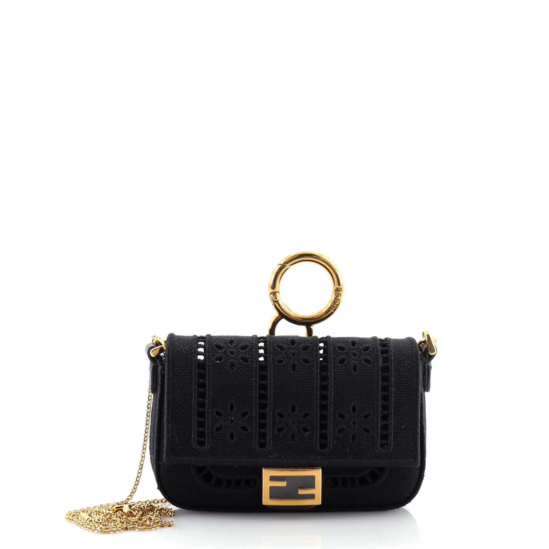 Fendi Zucca Embossed Leather Baguette Charm Bag