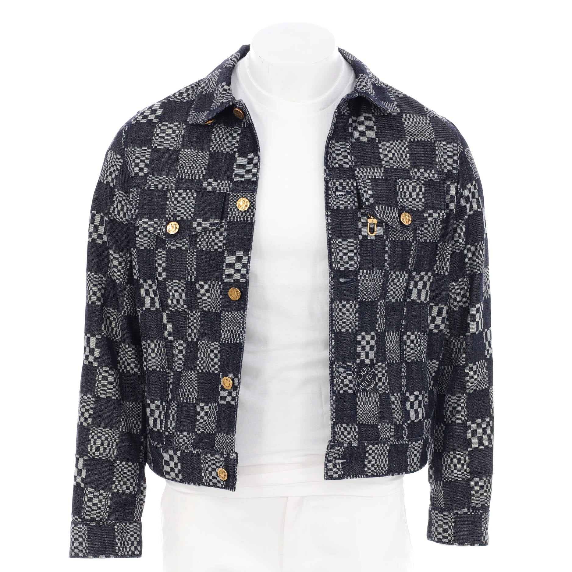 Louis Vuitton Men's Button Up Jacket Distorted Damier Denim