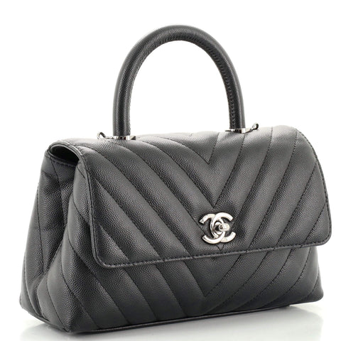 Chanel Coco Top Handle Bag Chevron Caviar Mini Black 1578681