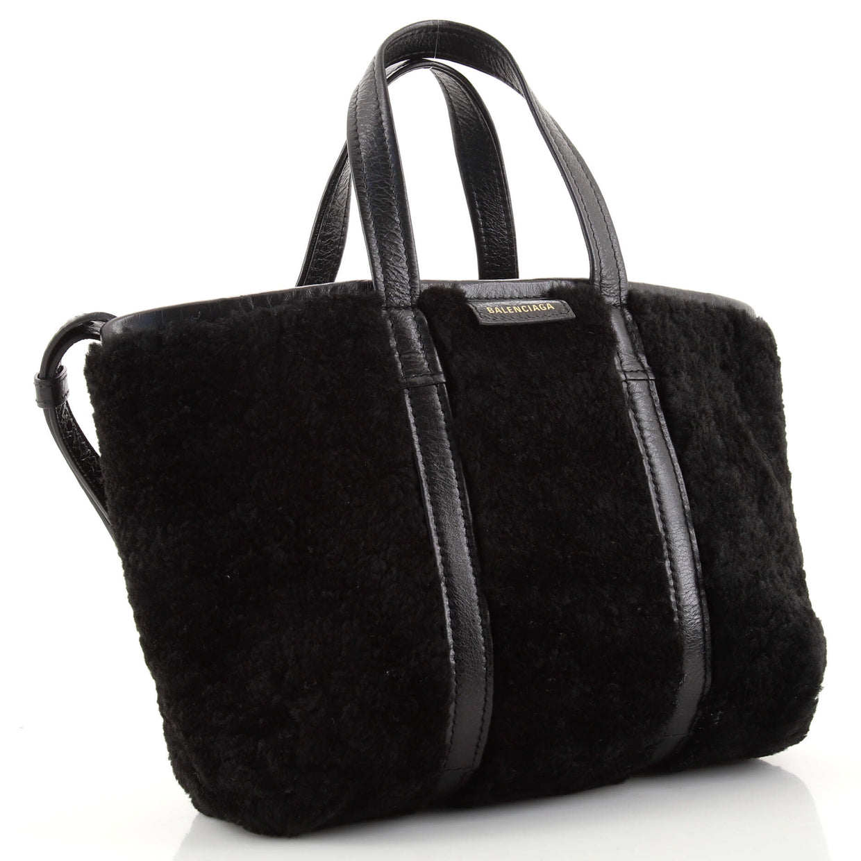 Balenciaga Barbes East-West Shopper Tote Shearling Small Black 15860210