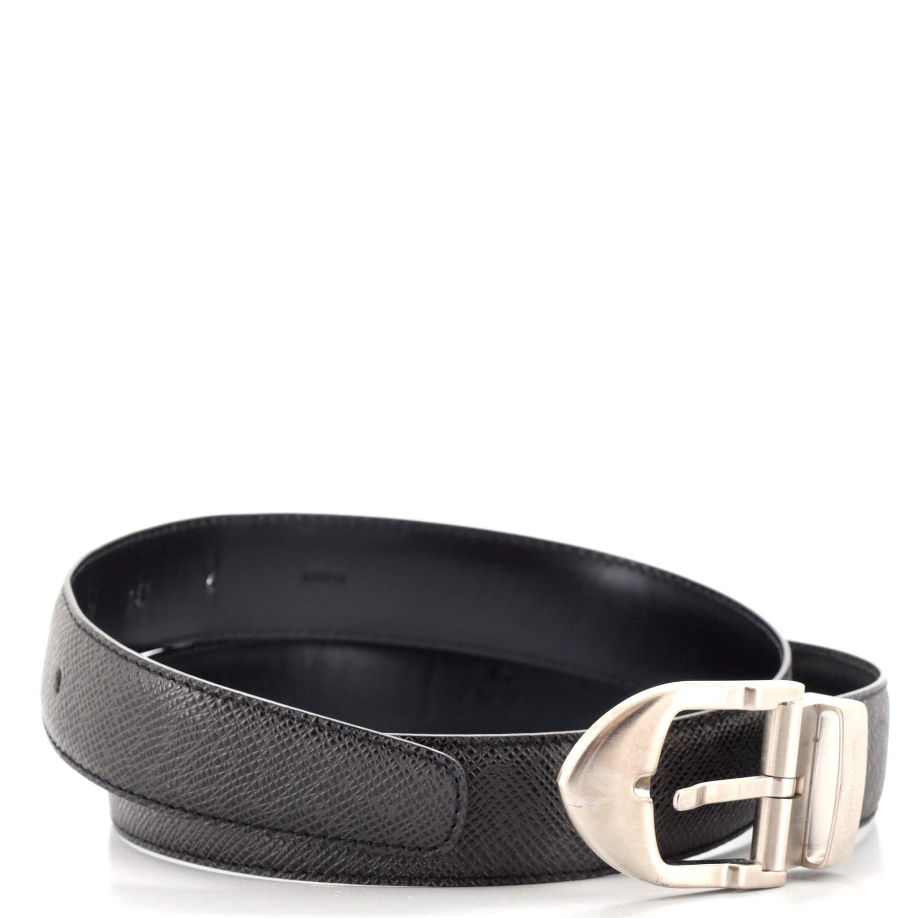 Louis Vuitton Black Taiga Ceinture Classique Belt Silvery Leather