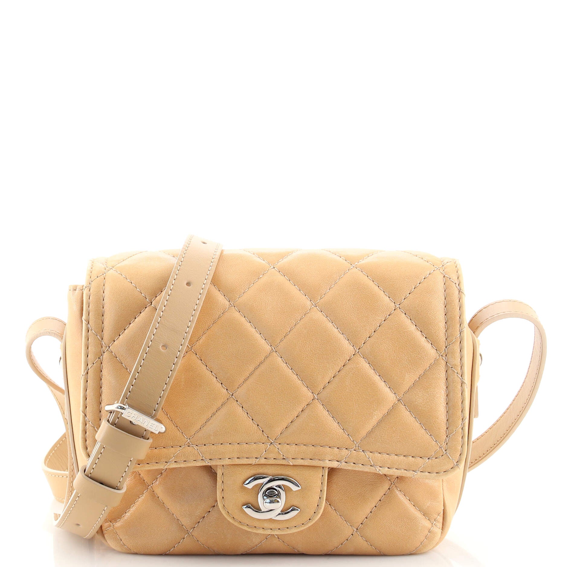 CHANEL CC Edge Square Flap Crossbody Messenger Bag Quilted Leather