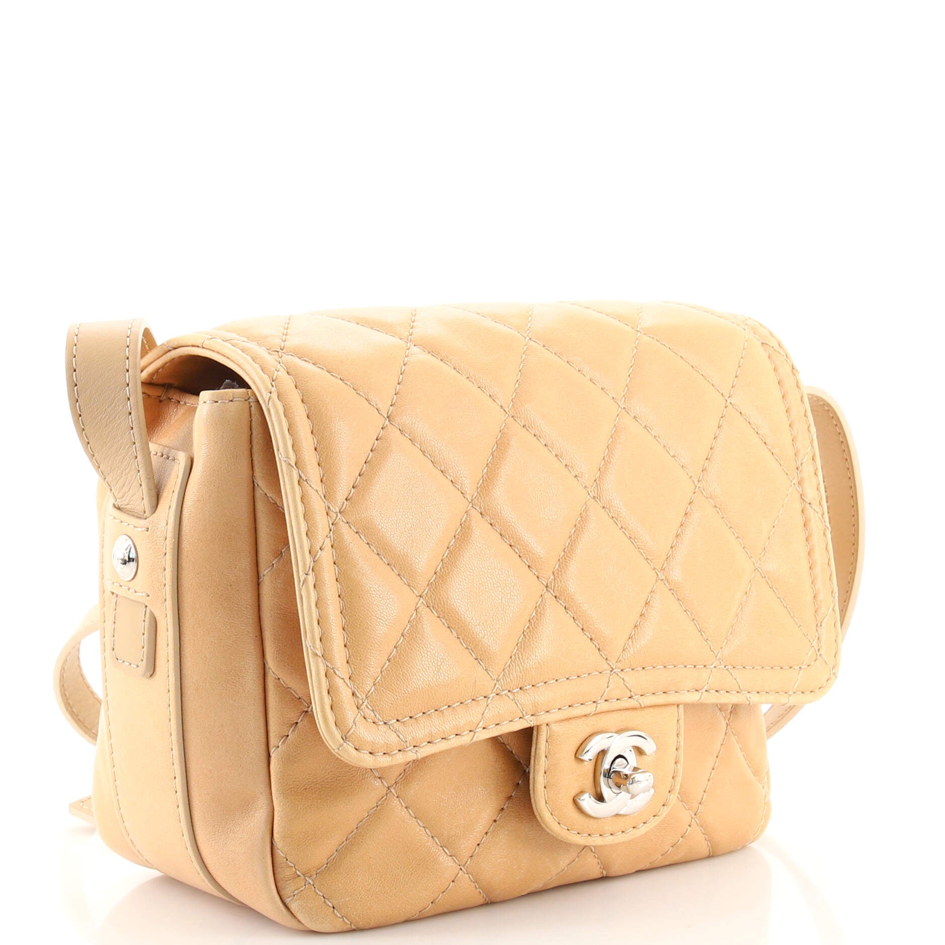 CHANEL CC Edge Square Flap Crossbody Messenger Bag Quilted Leather Mini