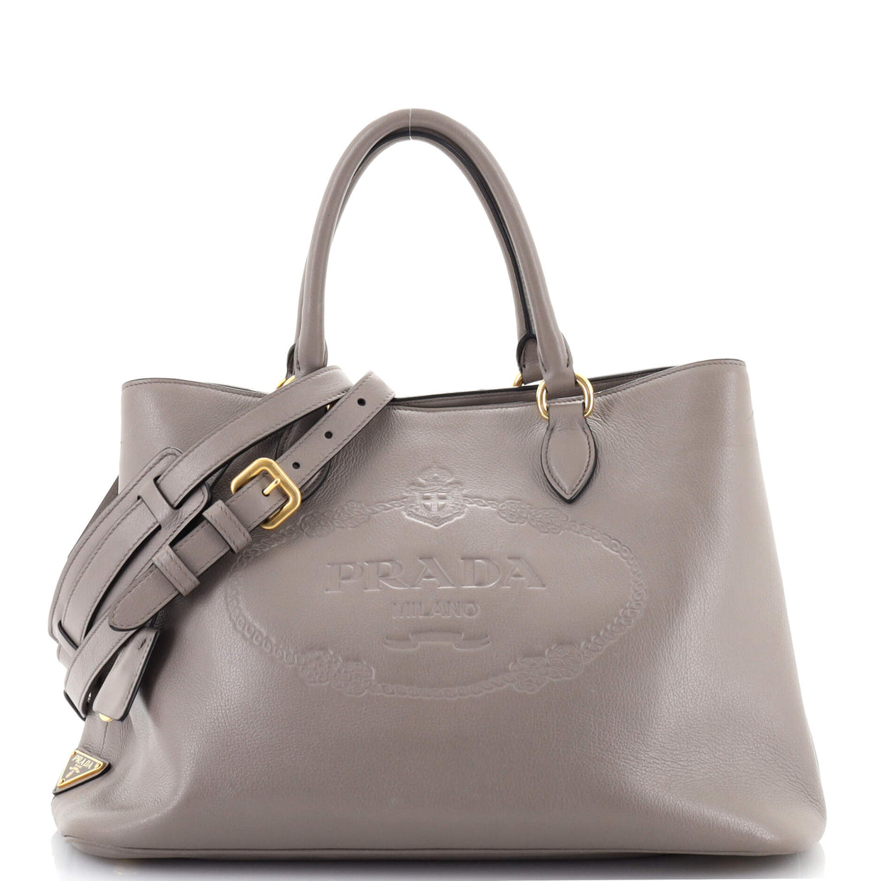 Prada Embossed Logo Convertible Open Tote Glace Calf Medium Neutral ...