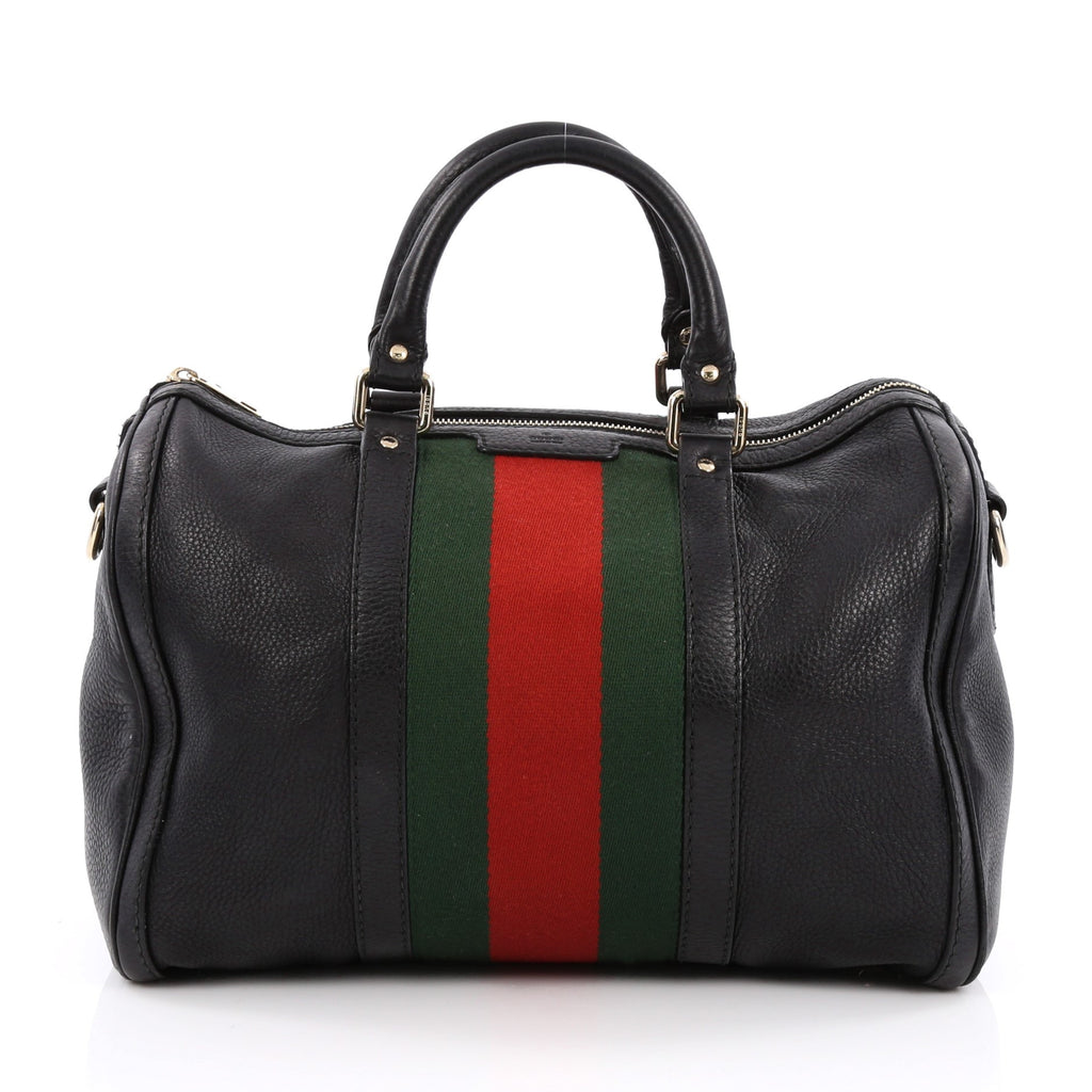 Buy Gucci Vintage Web Boston Bag Leather Medium Black 1603501 – Rebag