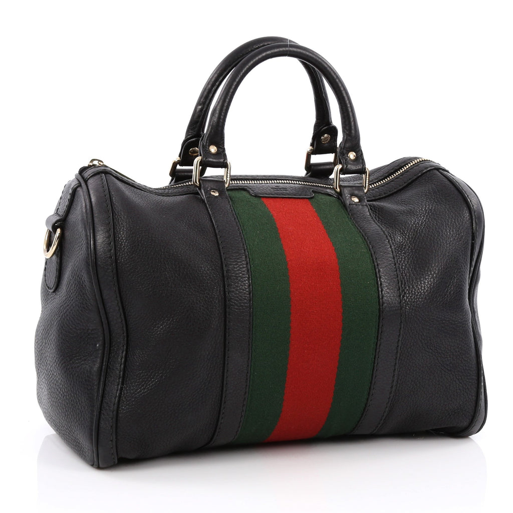 Buy Gucci Vintage Web Boston Bag Leather Medium Black 1603501 – Rebag