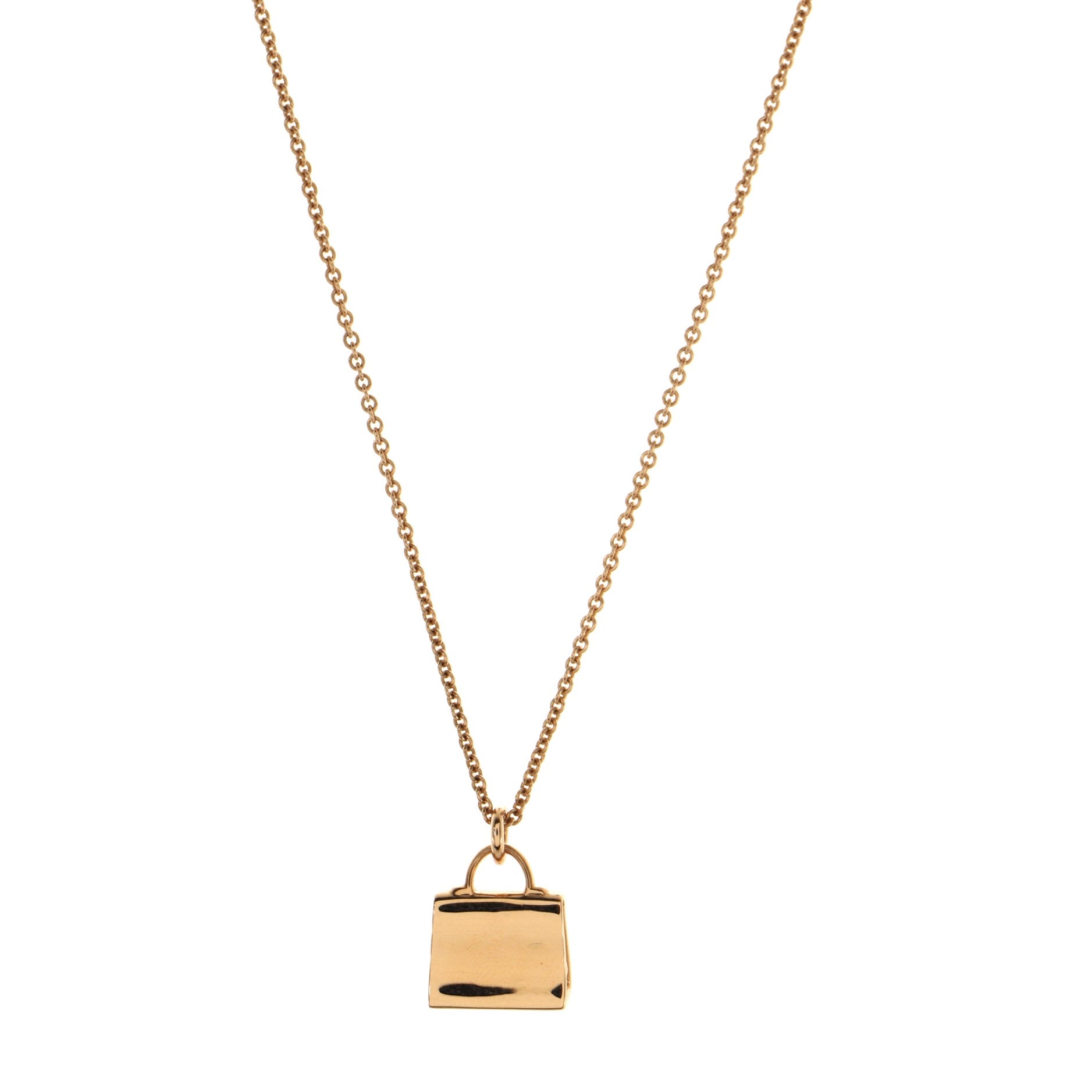 Hermes 18K Rose Gold Diamond Amulettes Cadenas Lock Pendant Necklace