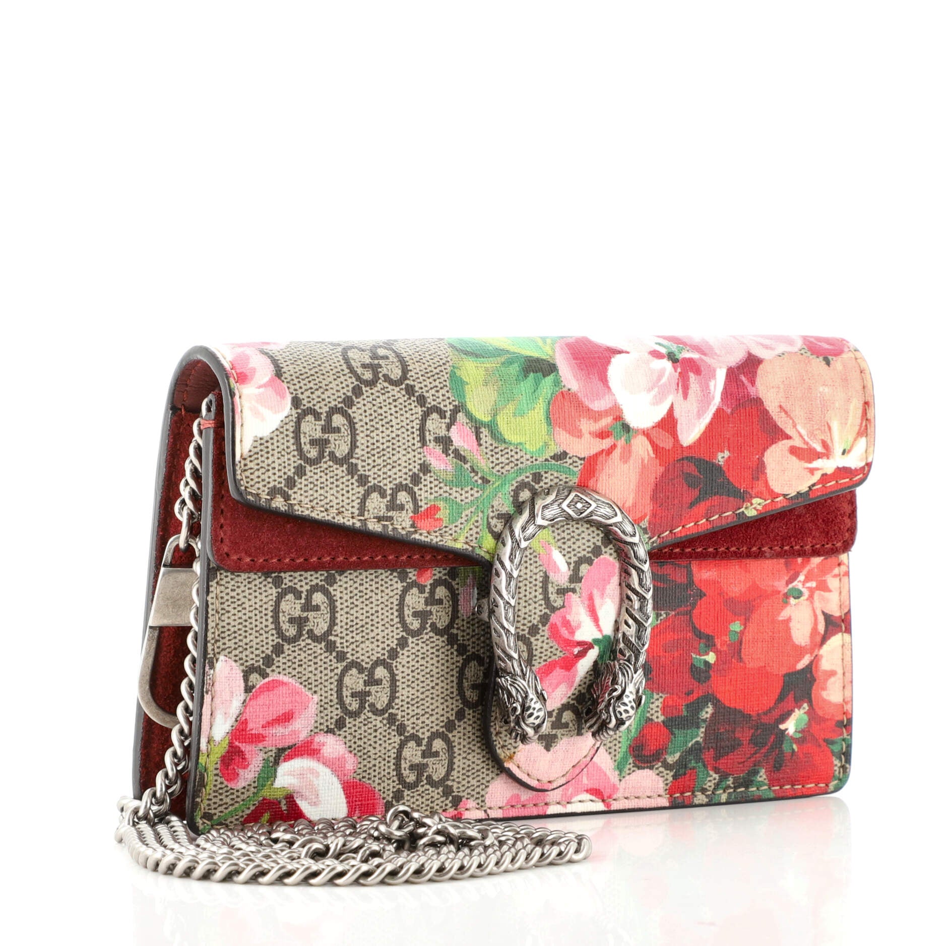 Gucci Chain Wallet Dionysus Super Mini Blooms Red Canvas Cross