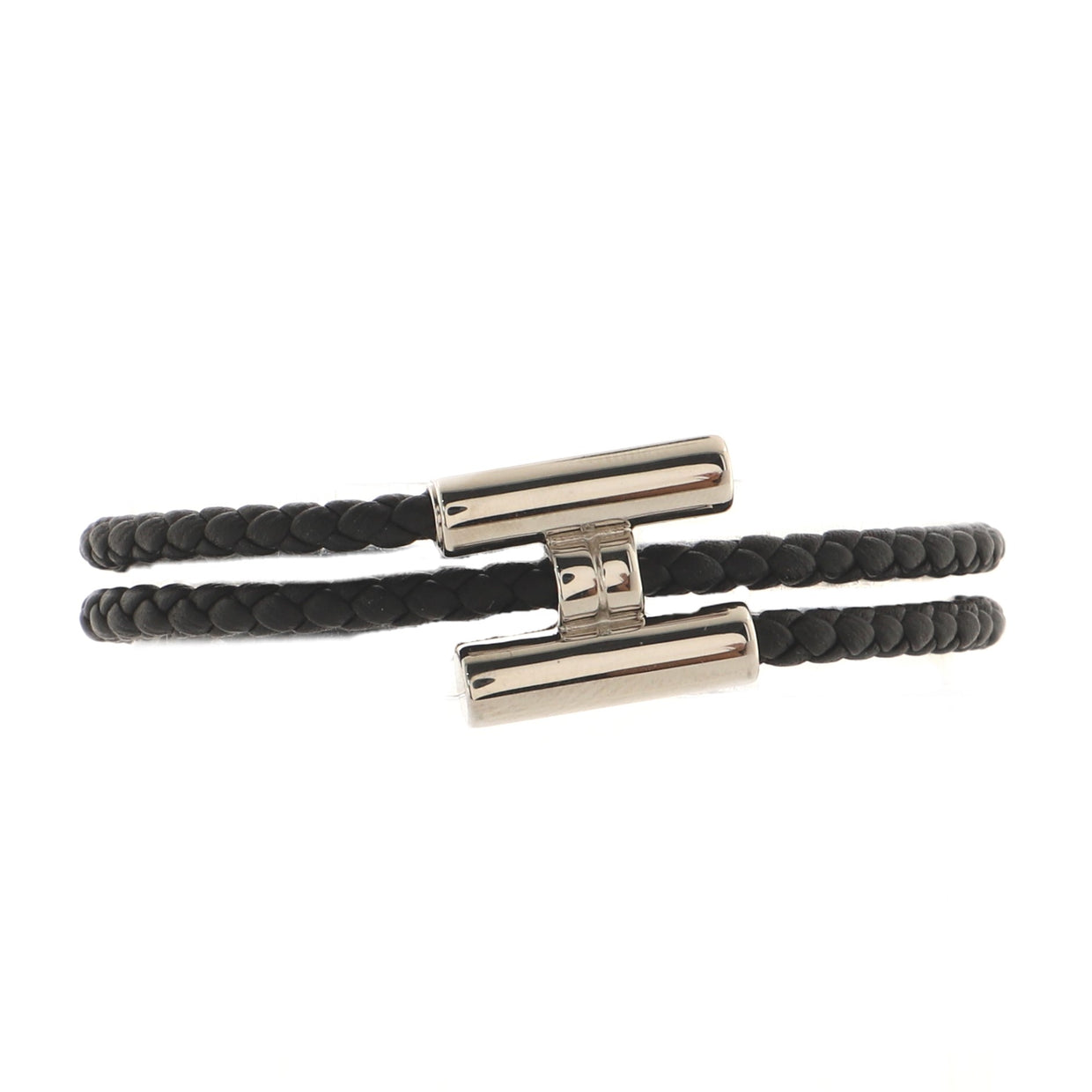 Hermes Tournis Tresse Bracelet Braided Leather Black 1613272