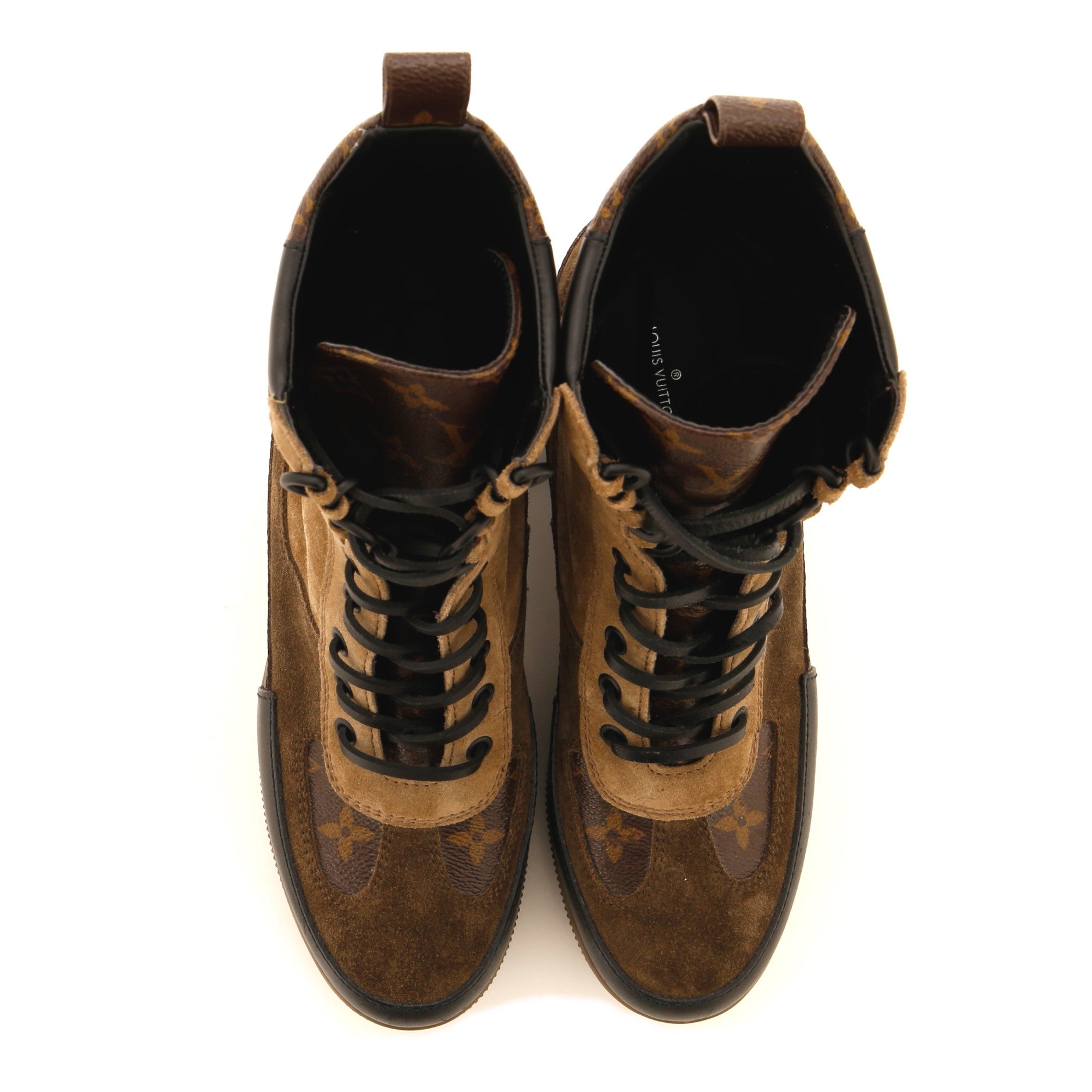 Louis Vuitton Women's Laureate Platform Desert Boots Suede with Monogram  Canvas Brown 2321834