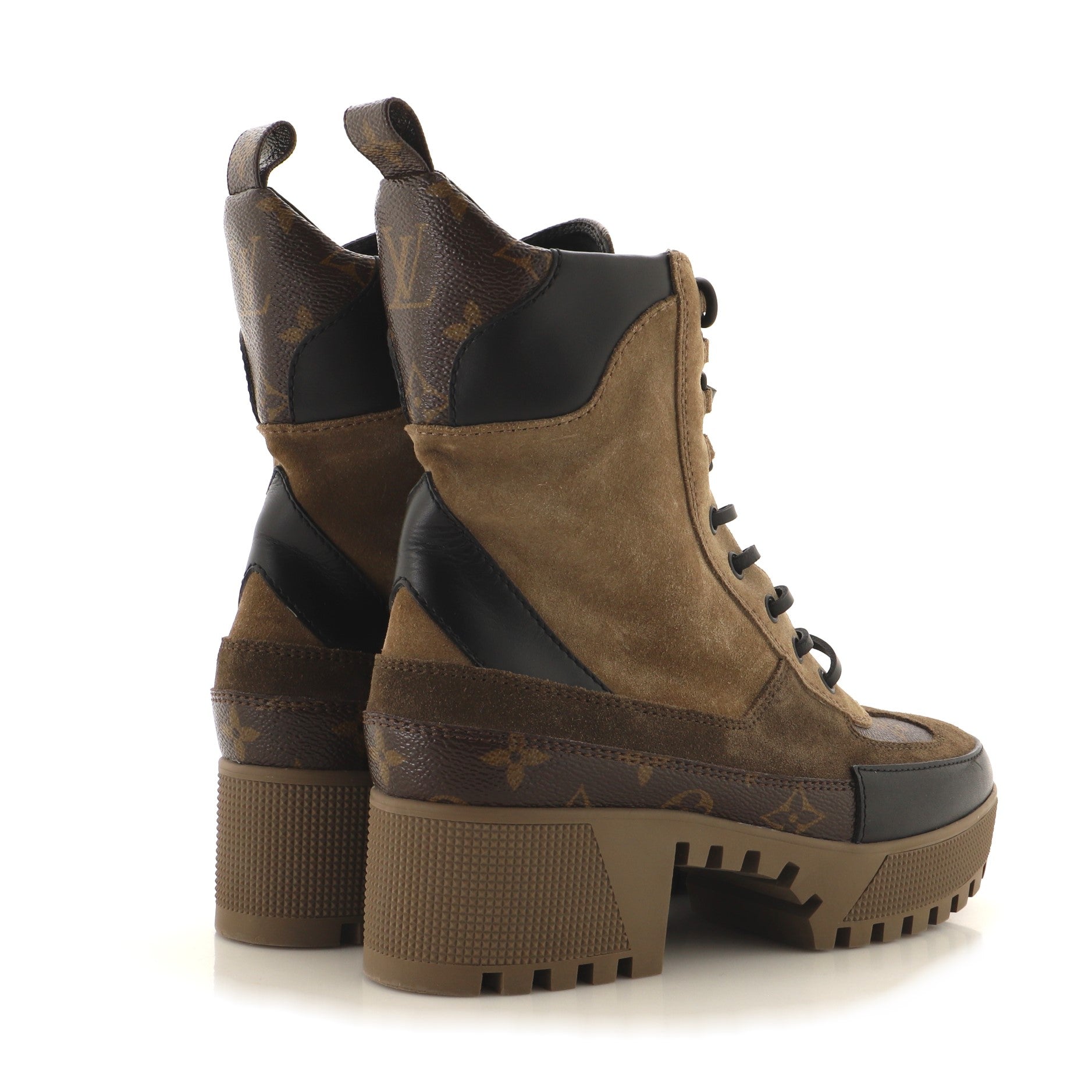 Louis Vuitton Women's Laureate Platform Desert Boots Suede with Monogram  Canvas Brown 2321834