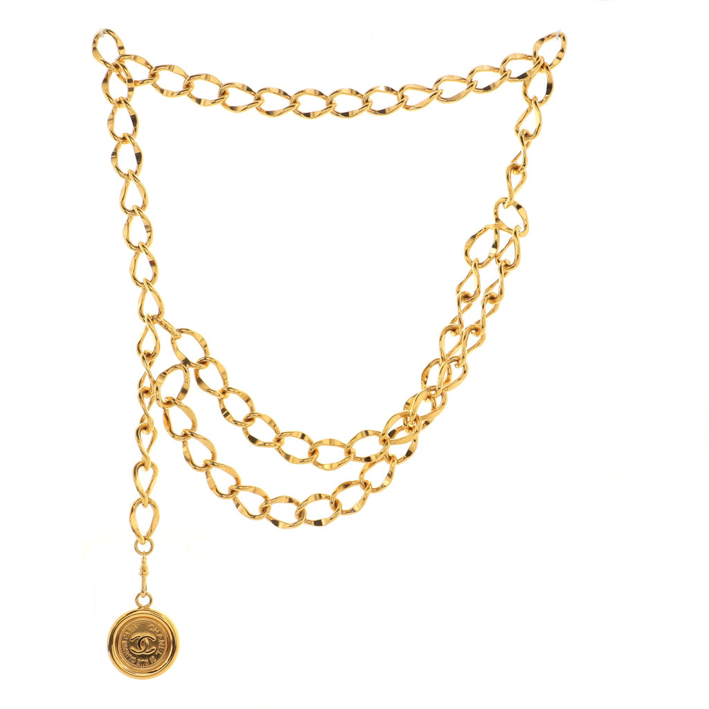 Nu klatre samle Chanel Vintage Medallion Chain Belt Metal Gold 1659413