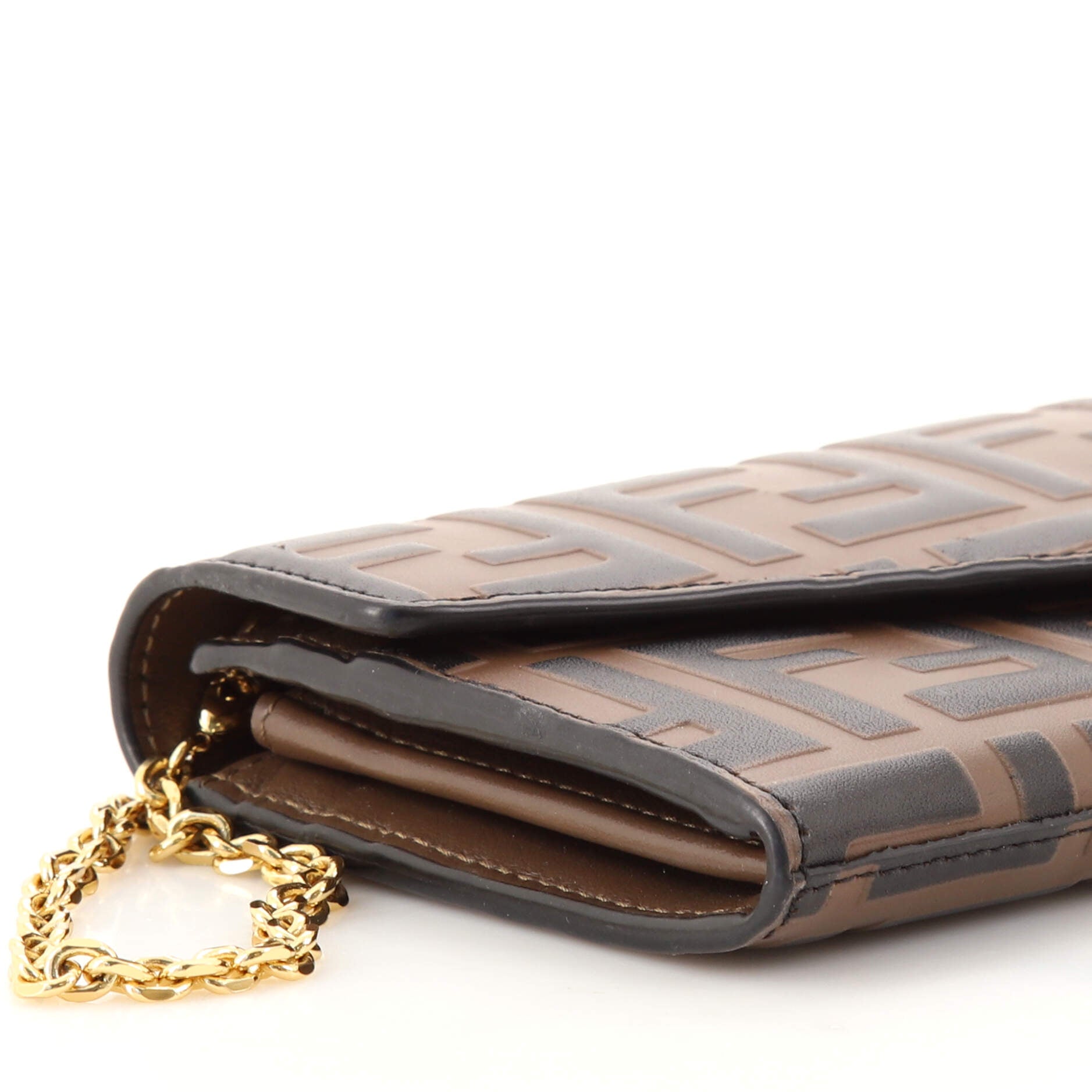 Fendi Tobacco Zucca FF Embossed Leather Continental Envelope Wallet on Chain  at 1stDibs