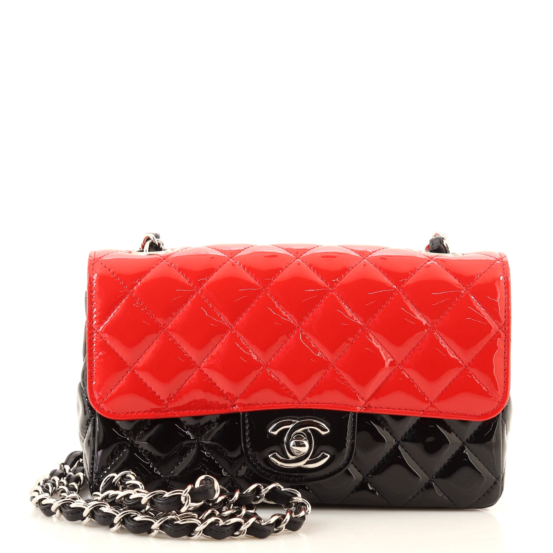 CHANEL Bicolor Classic Single Flap Bag Quilted Patent Mini