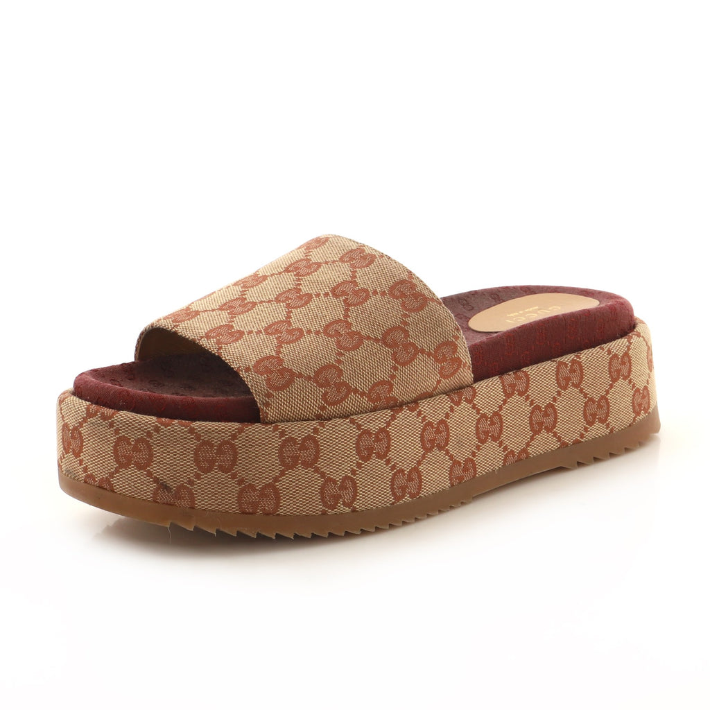 Gucci Women's Angelina Platform Slide Sandals GG Canvas Brown 1666441