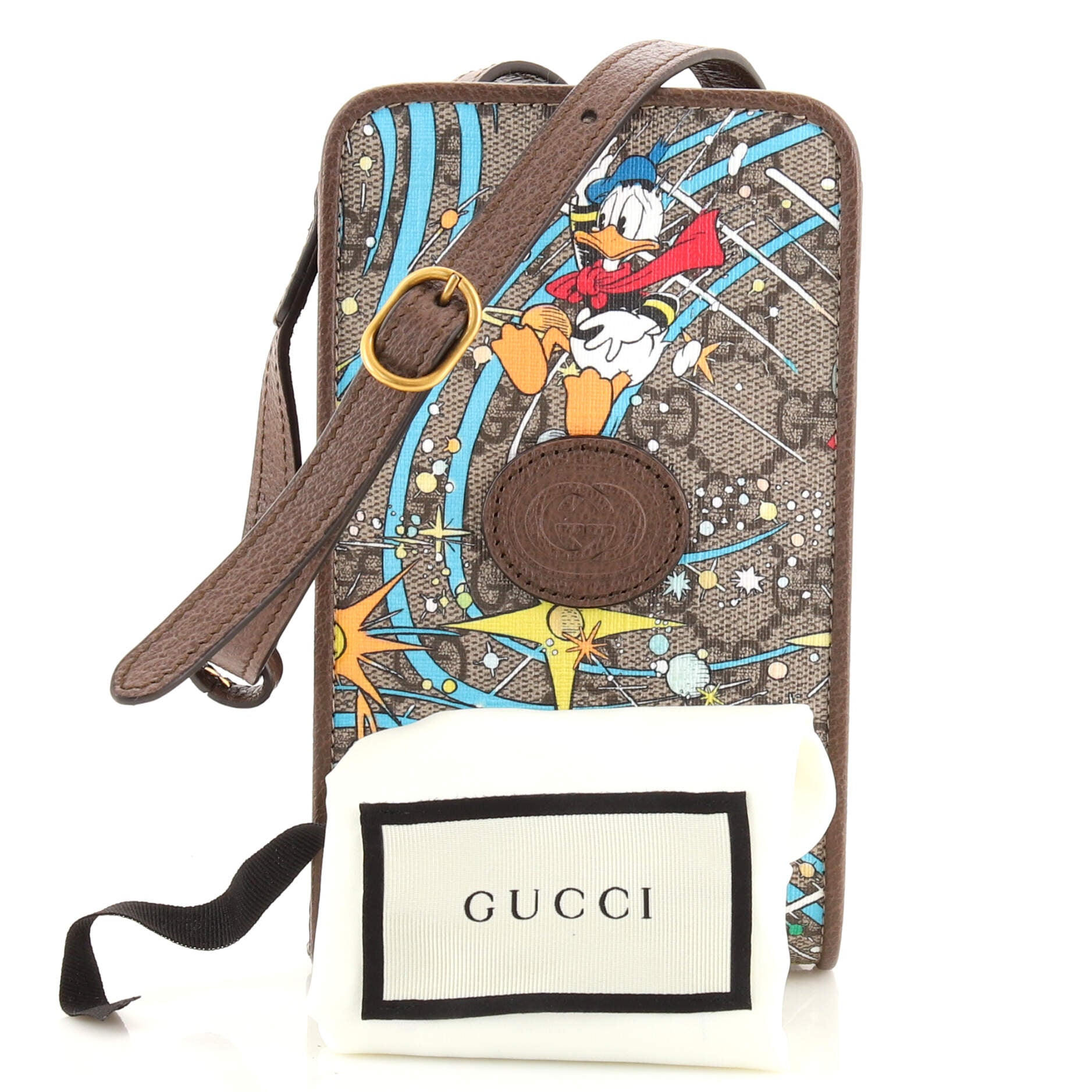 Gucci Disney Donald Duck Phone Case Crossbody Bag Printed GG Coated Canvas  Brown 1874752