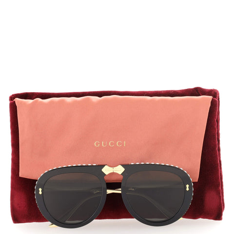 Gucci Foldable Aviator Sunglasses Crystal Embellished Acetate and Metal ...