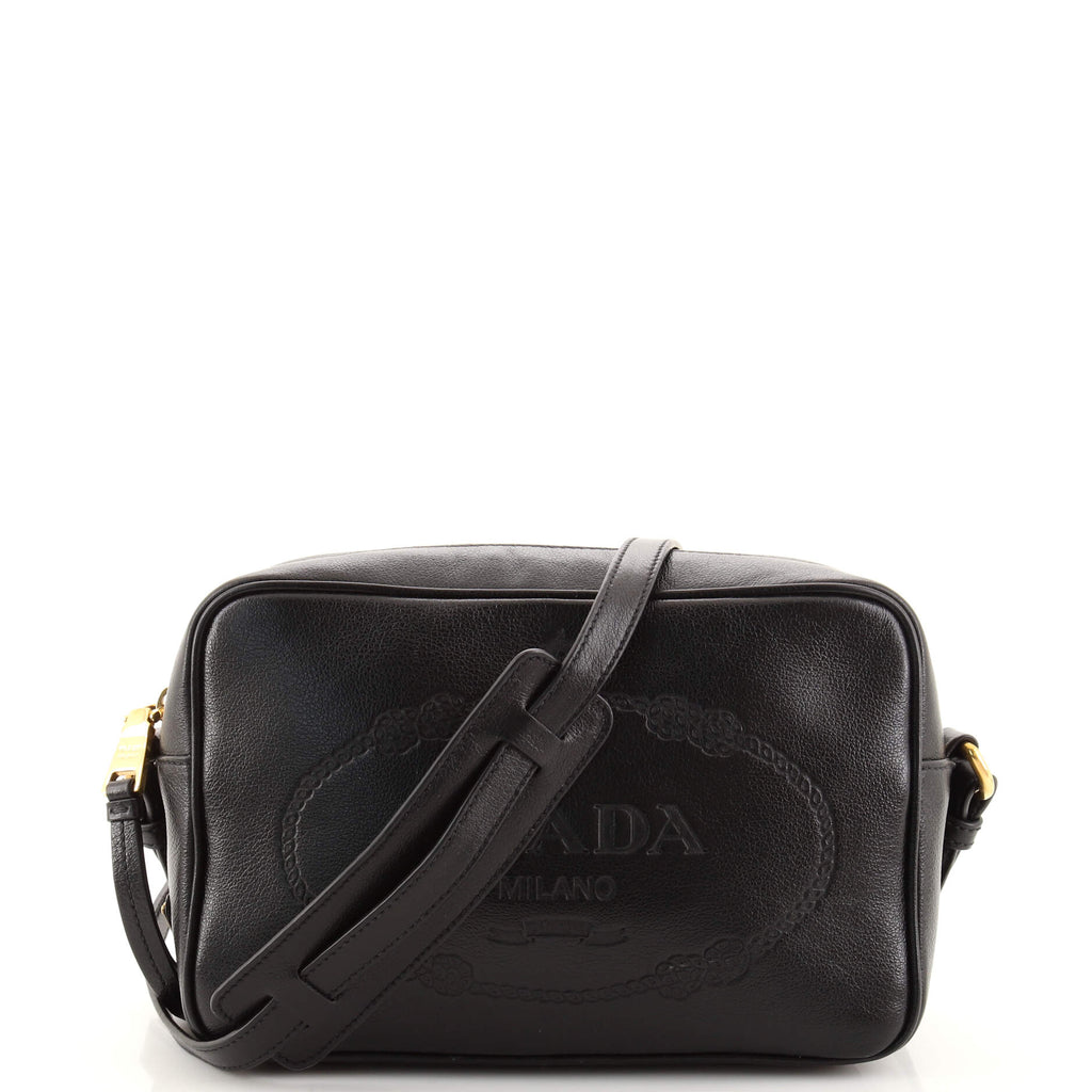 Prada Logo Camera Bag Embossed Leather Small Black 1678821