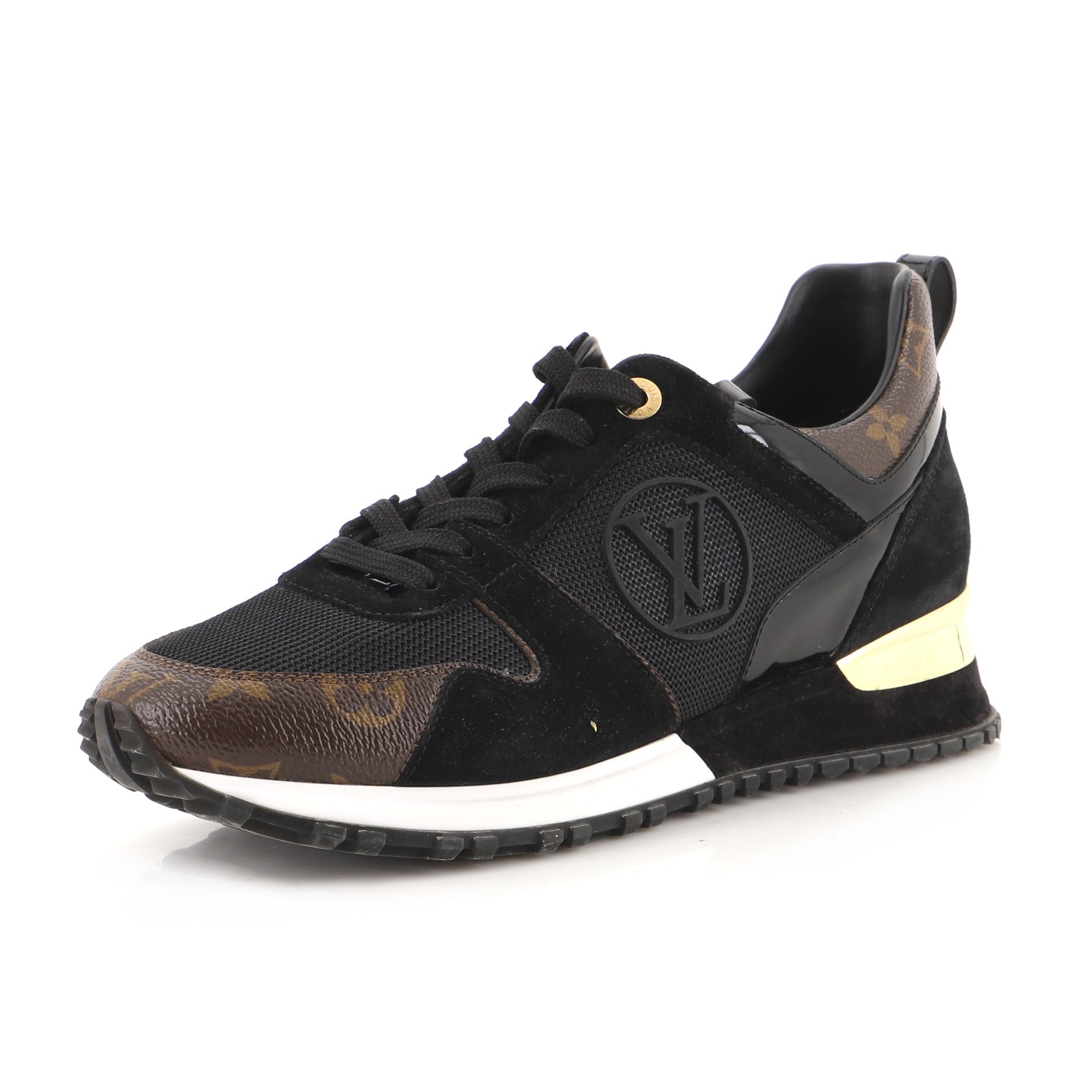 Louis Vuitton Black Leather And Embossed Monogram Suede Millenium Wedge  Sneakers