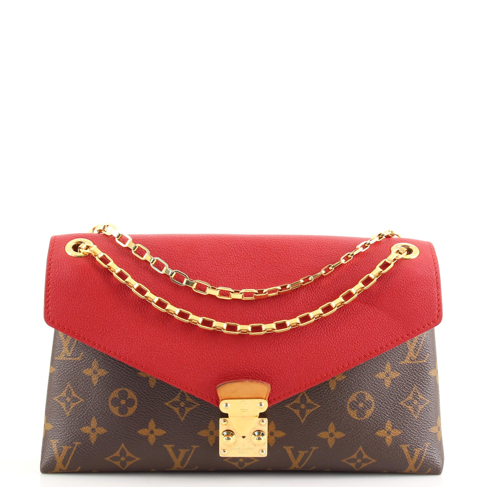 LOUIS VUITTON Pallas Chain Monogram Canvas Crossbody Bag Brown