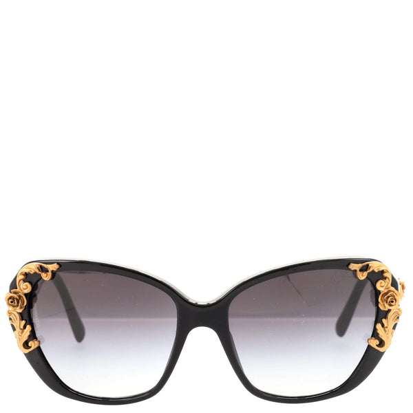 Dolce & Gabbana Sicilian Baroque Cat Eye Sunglasses Acetate Black 1686812