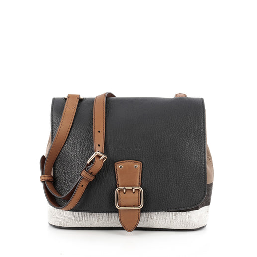 small canvas check and leather crossbody bag