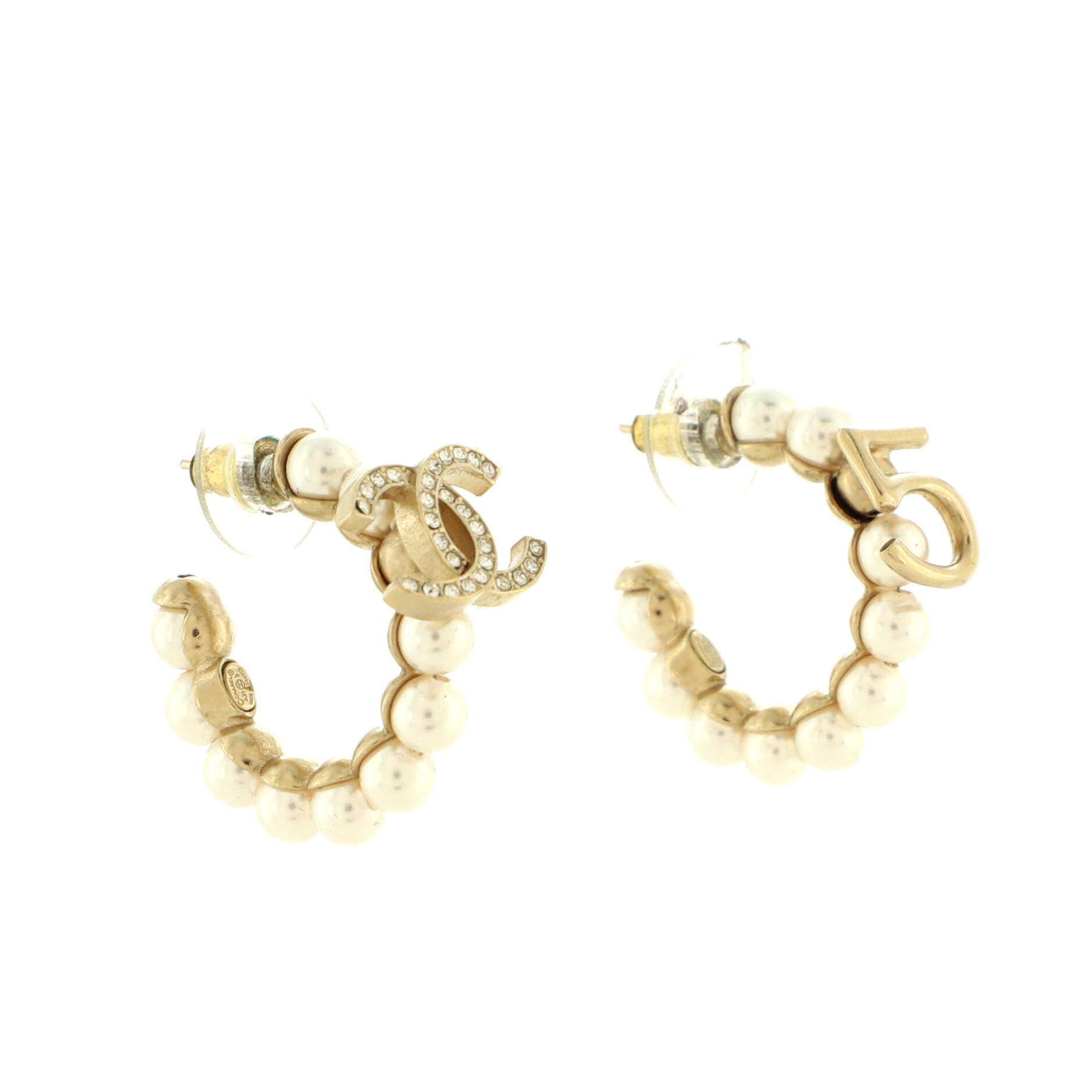 Gold Metal and Imitation Pearl CC Medallion Stud Earrings, 2020