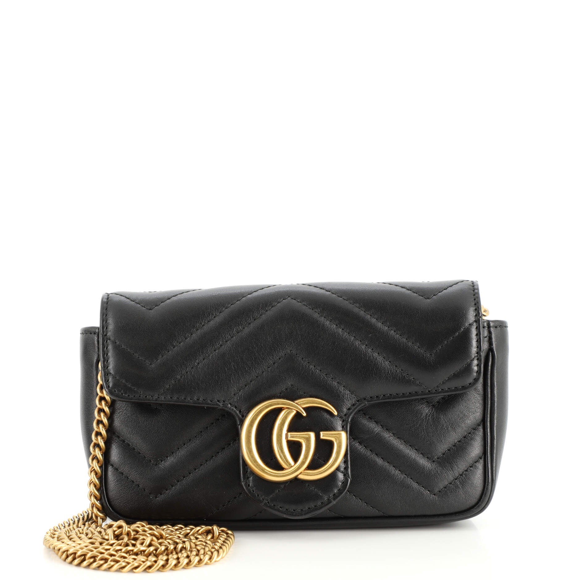 GUCCI Calfskin Matelasse Super Mini GG Marmont Shoulder Bag Black