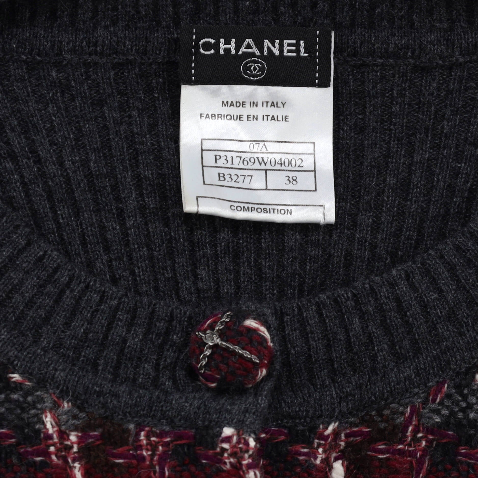 CHANEL Women's Half Button Crewneck Sweater Cashmere with Tweed