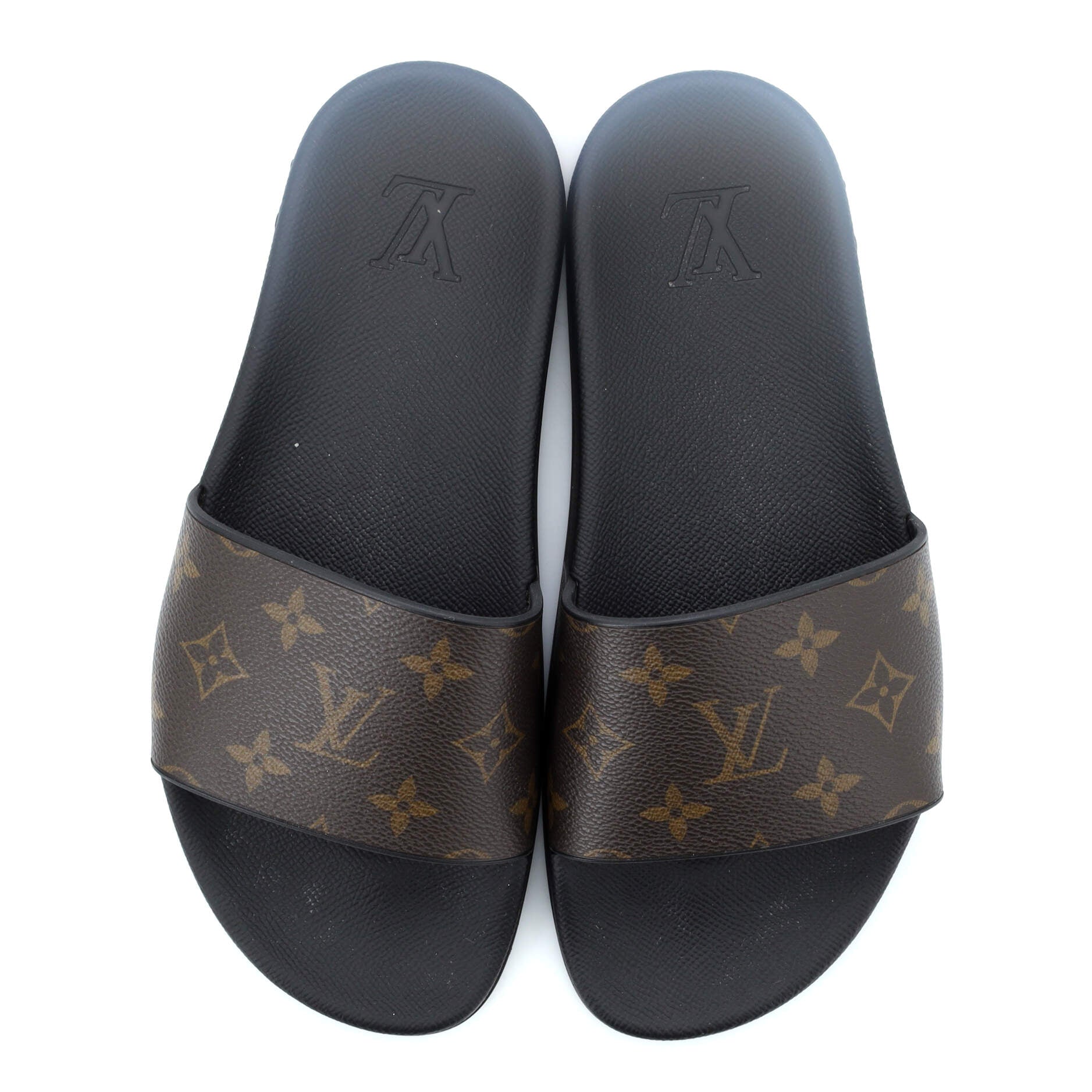 Louis Vuitton Black Rubber Monogram Waterfront Slide Sandals Size