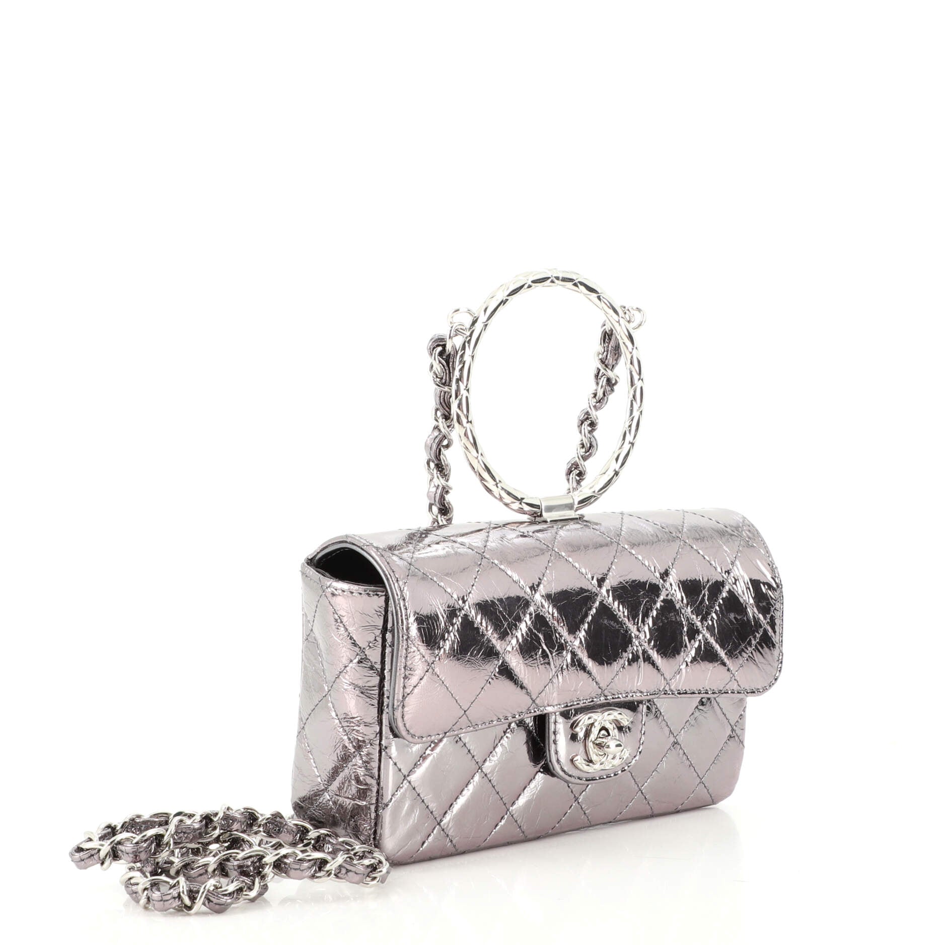 CHANEL Ring Handle CC Flap Bag Quilted Metallic Calfskin Mini