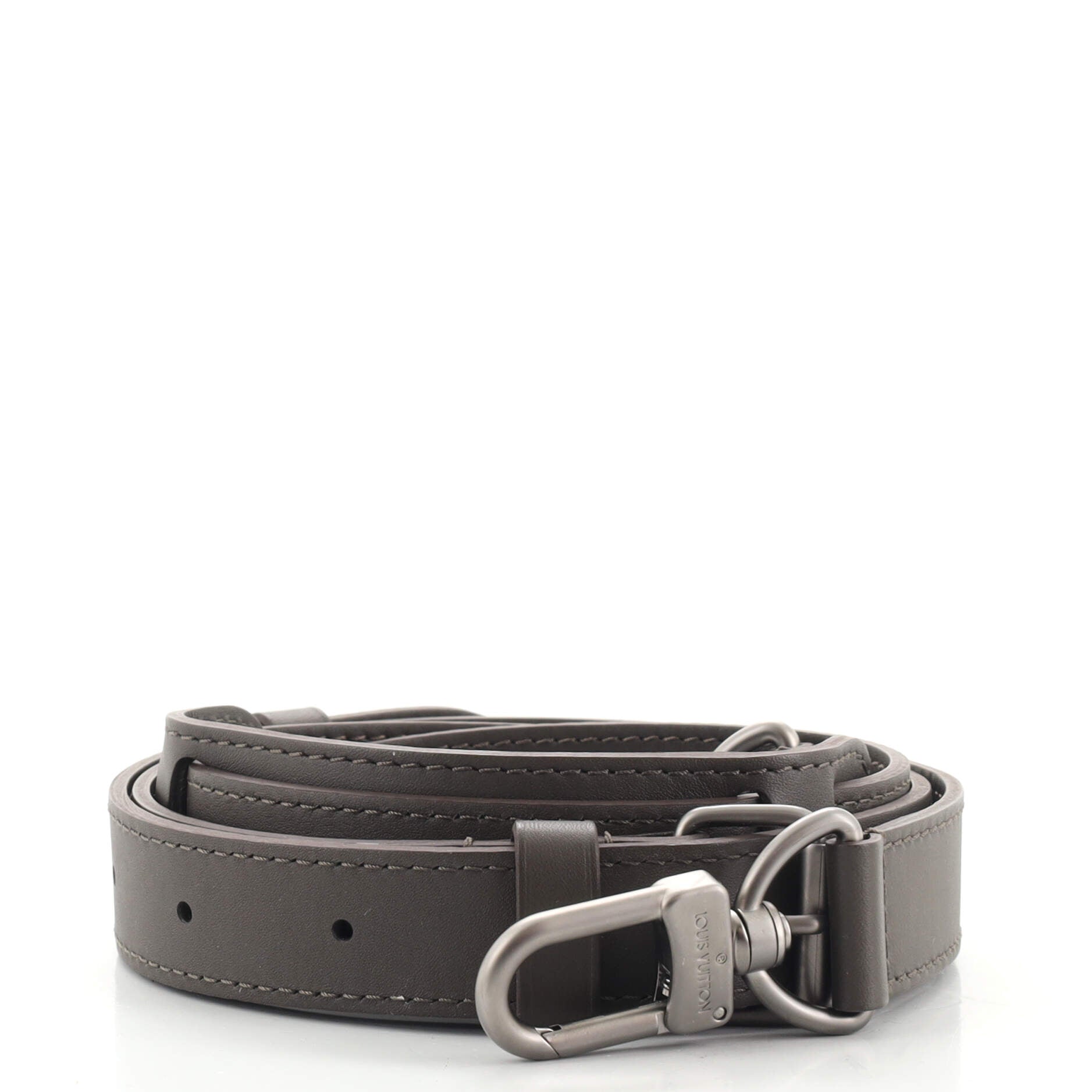 Louis Vuitton Black Leather width 25mm Adjustable Strap, Silver