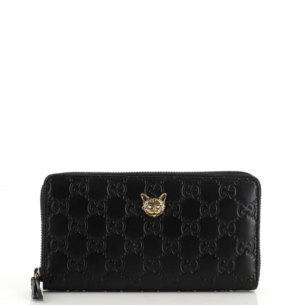 Gucci Animalier Zip Around Wallet Guccissima Leather Black 1730531