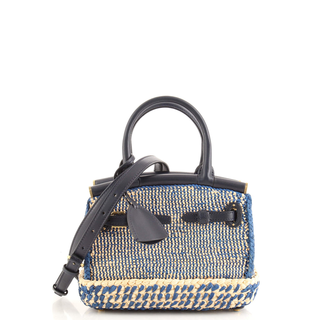 Ralph Lauren Collection RL50 Handbag Raffia with Leather Mini Blue 1731241