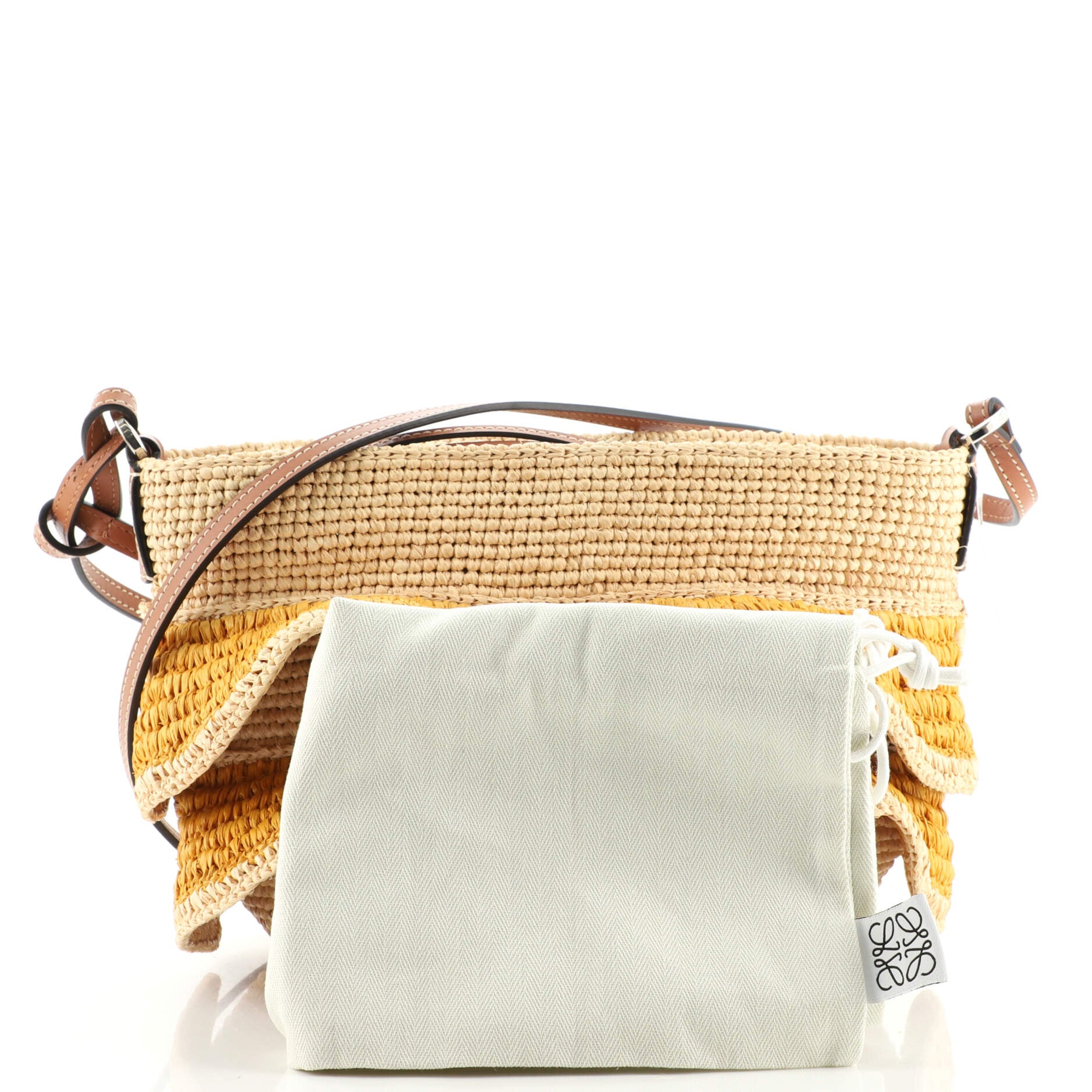 Loewe Neutral Anagram Pochette Raffia Cross Body Bag in White