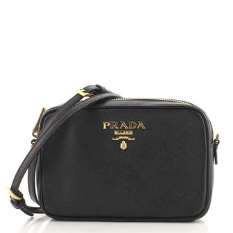 Prada Zip Crossbody Bag Saffiano Leather Mini Black 1751043