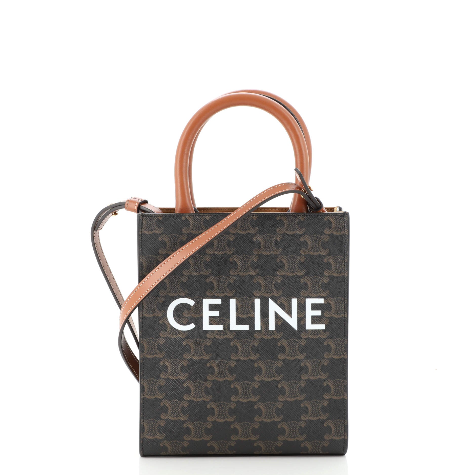 Celine Vertical Cabas Mini Canvas & Leather Tote in Brown