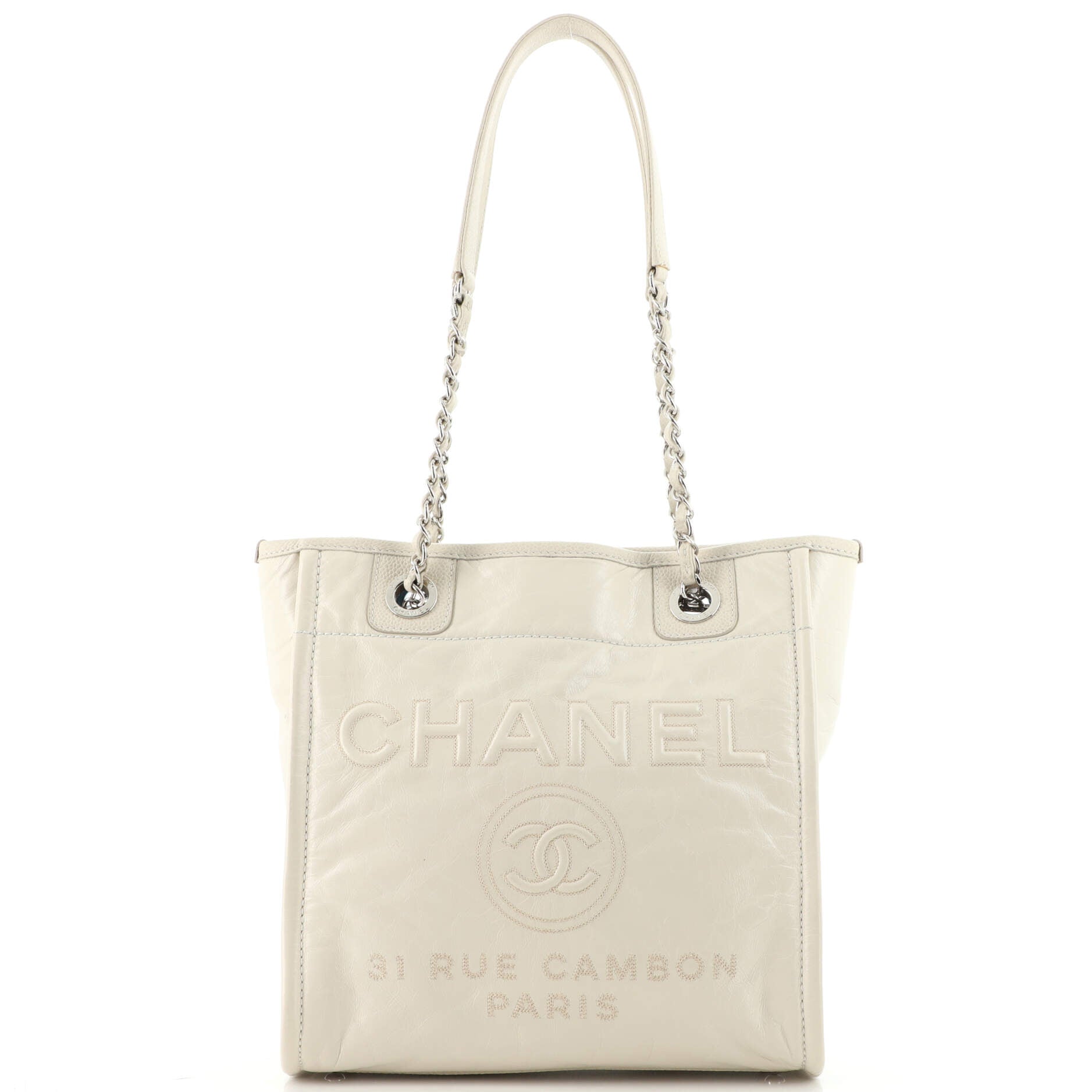 CHANEL North South Deauville Tote Glazed Calfskin Small