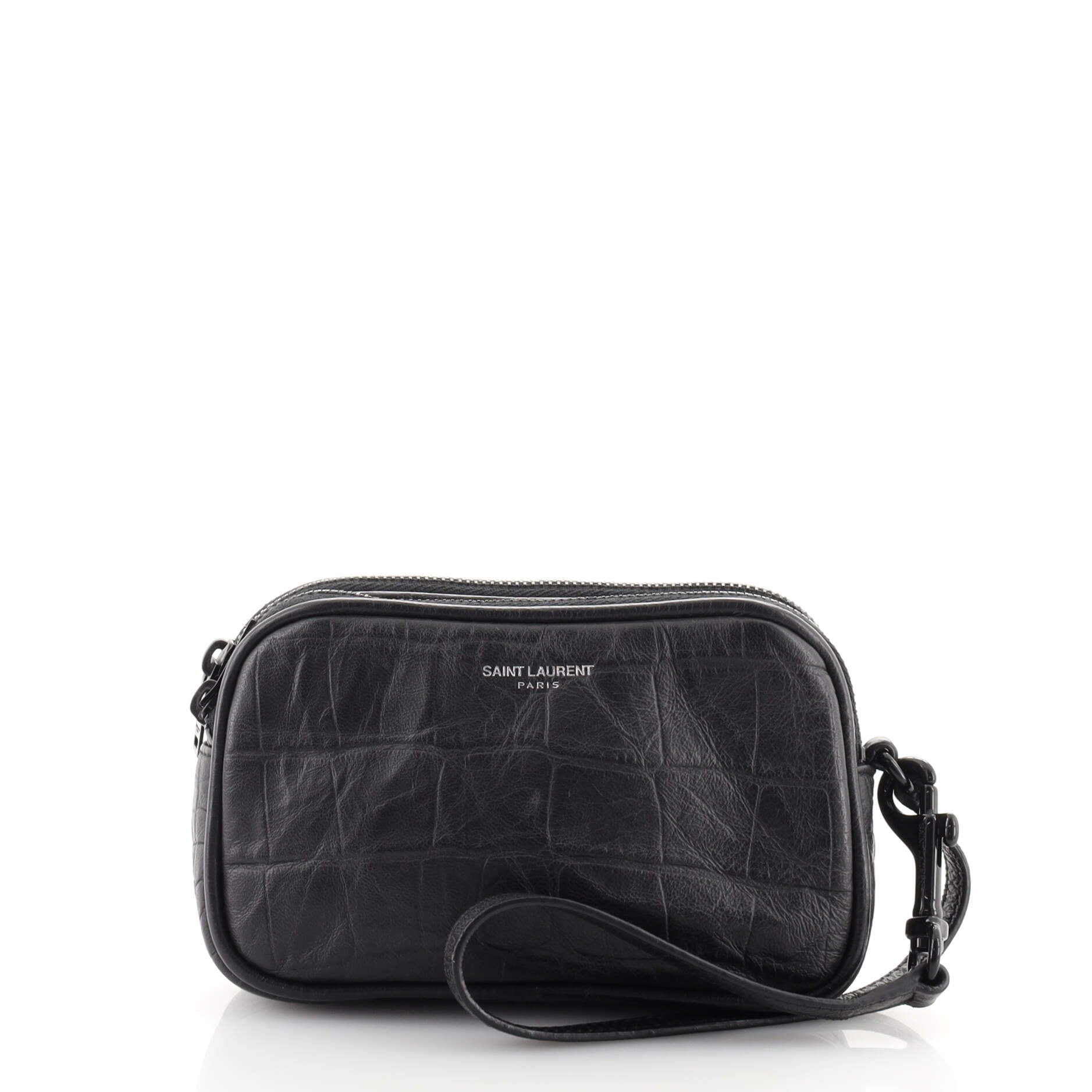 Saint Laurent Black Croc Embossed Leather Uptown Pouch Saint Laurent Paris