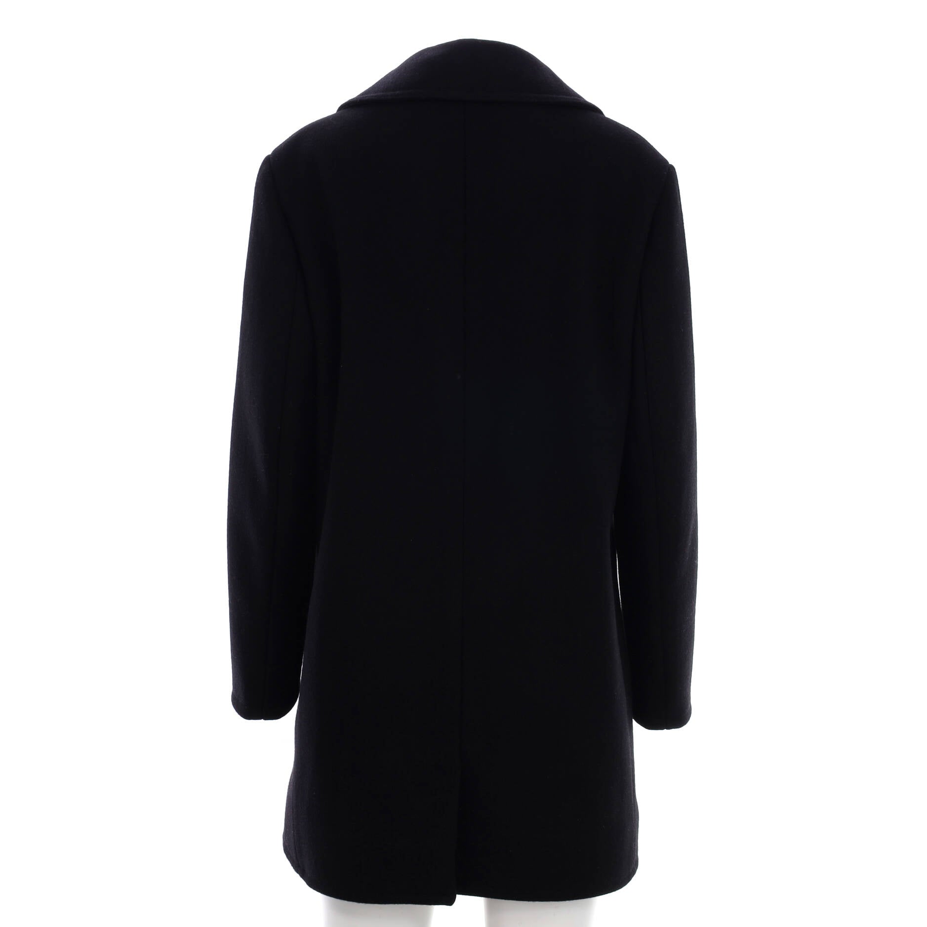 Louis Vuitton Leather Accent Double Wool Coat, Black, 34