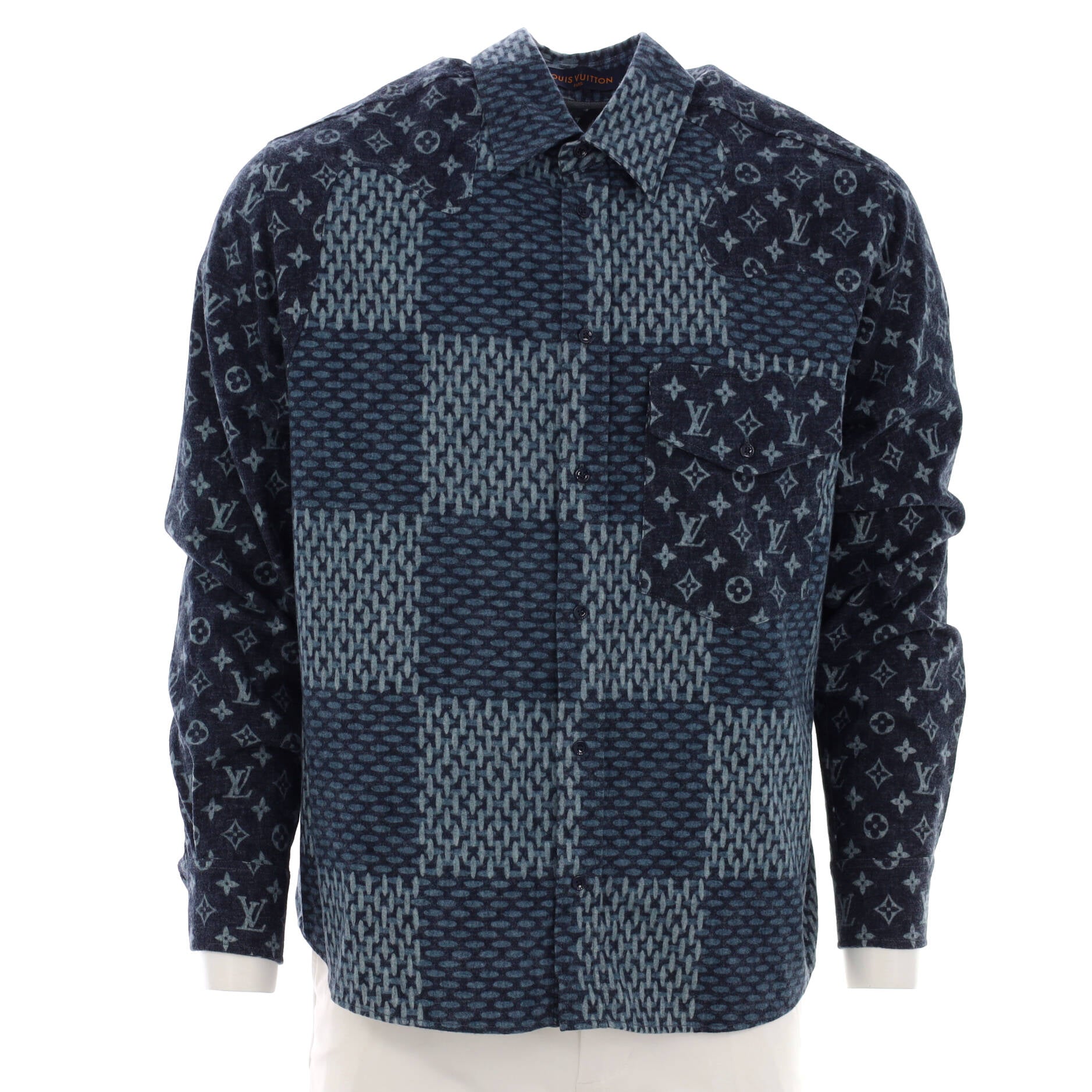 Louis Vuitton Men's Nigo Button Shirt Jacket Giant Damier Waves Monogram  Fleece